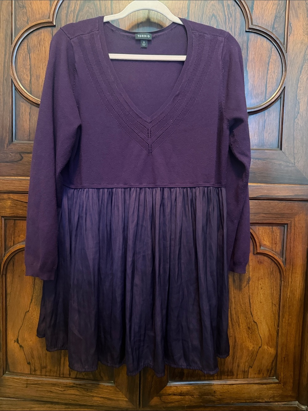 torrid Deep Purple V-Neck Knit Bodice with Chiffon Skirt Dress